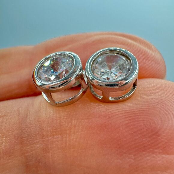 Ross-Simons CZ Round Stud Earrings 925 Sterling Silver Signed Tested Bezel Set - Picture 2 of 13